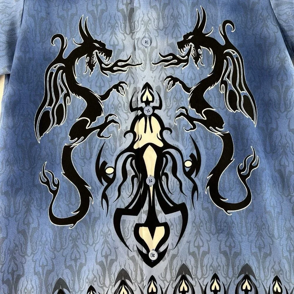 Y2K No Boundaries Boys XL Mens XS Dragon Button‎ Shirt All Over Print Streetwear